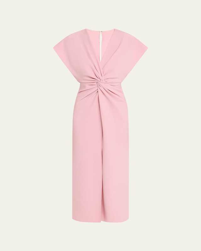 Front Twist V-Neck Midi Dress